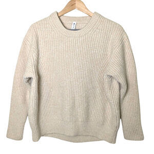 Athleta Cascades Crew Coconut Beige Wool Rib Knit Pullover Sweater Women Size S